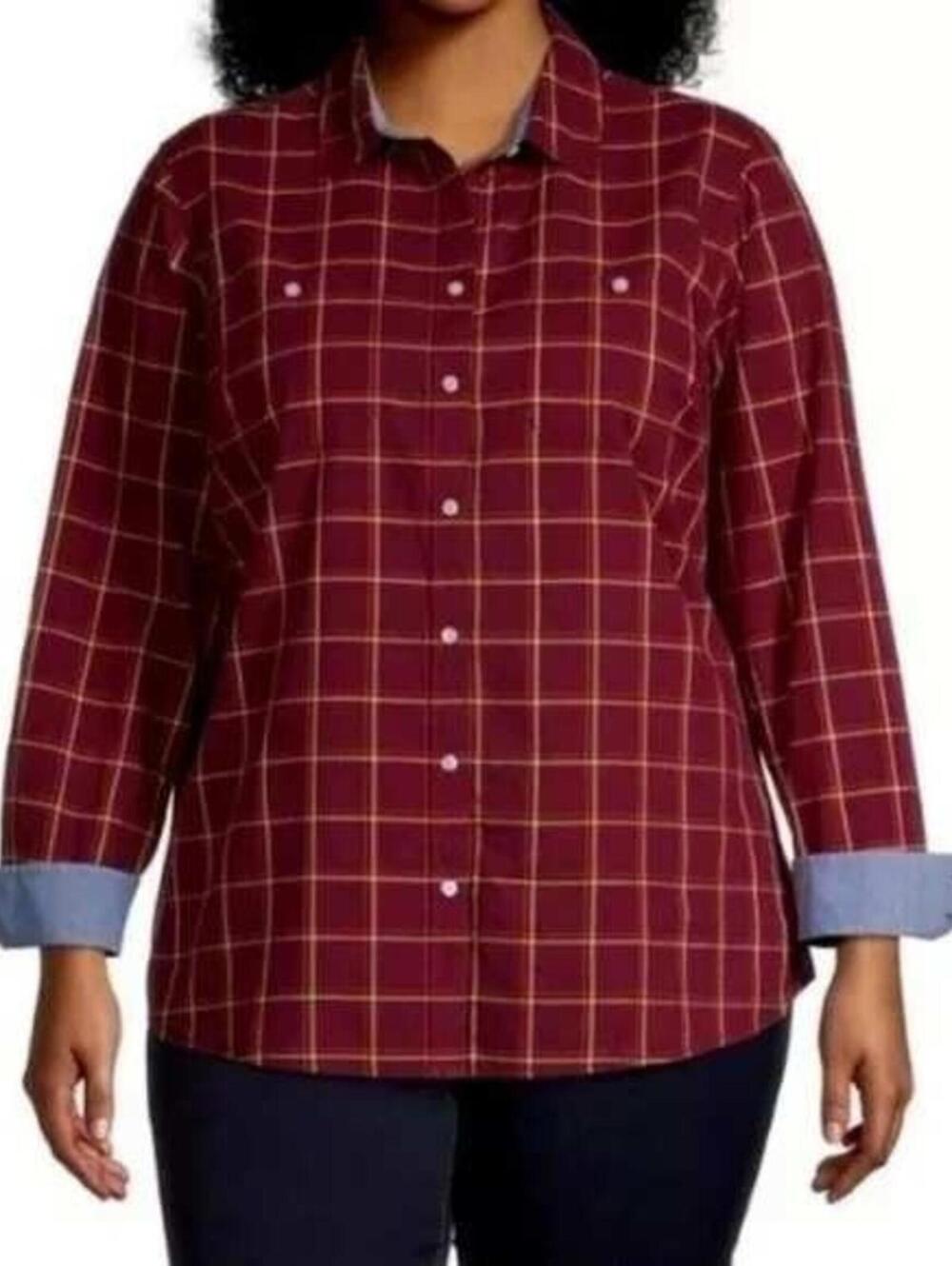 St John's Bay $48 Medium 100% Cotton Plaid Button Down Long Sleeve Casual Shirt